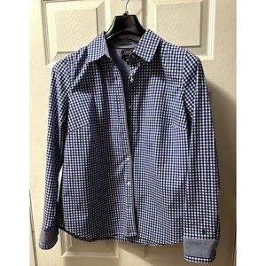 IZOD Women’s Size Large M Top Blouse Shirt Button Down Long Sleeve Stretch Blue